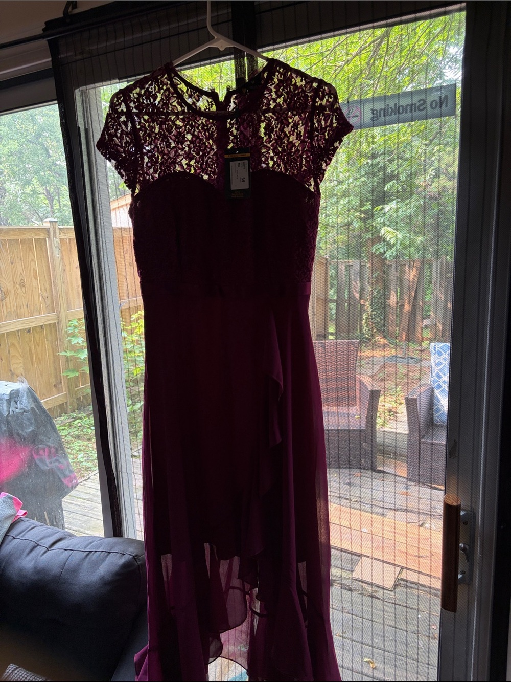 Miusol Burgundy Lace High-Low Evening Dress